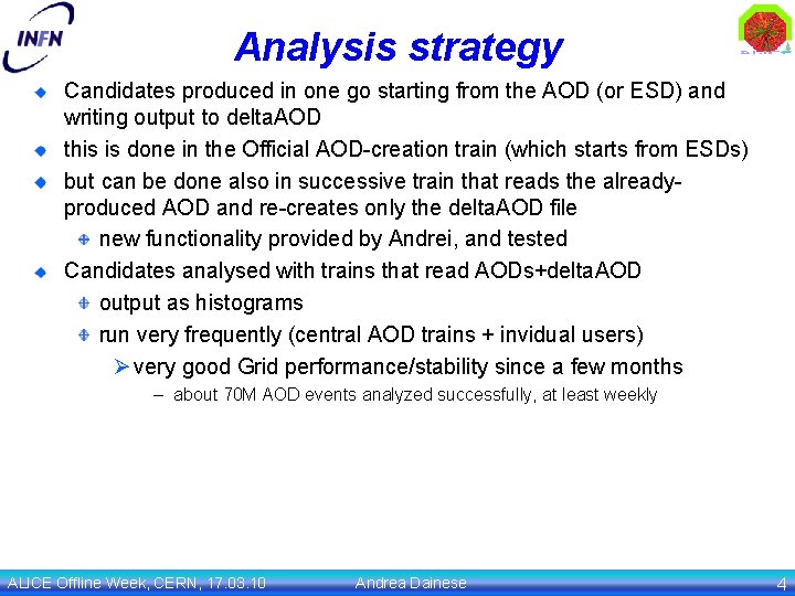 Analysis strategy Candidates produced in one go starting from the AOD (or ESD) and