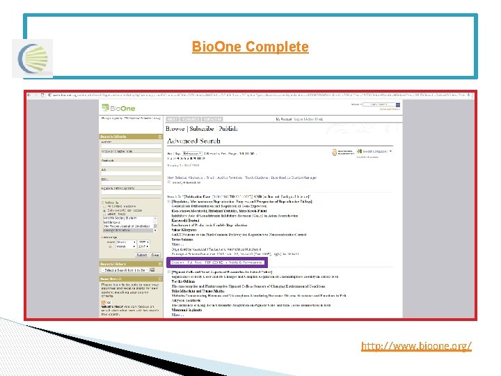 Bio. One Complete http: //www. bioone. org/ Bio. One Complete http: //www. bioone. org/