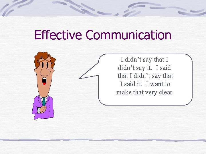 Effective Communication I didn’t say that I didn’t say it. I said that I