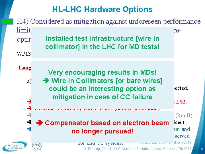 HL-LHC Hardware Options H 4) Considered as mitigation against unforeseen performance limitations or measures