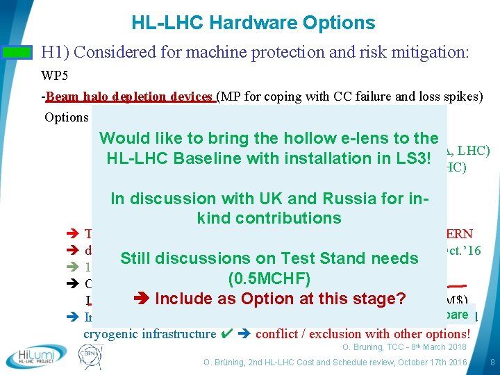 HL-LHC Hardware Options H 1) Considered for machine protection and risk mitigation: WP 5