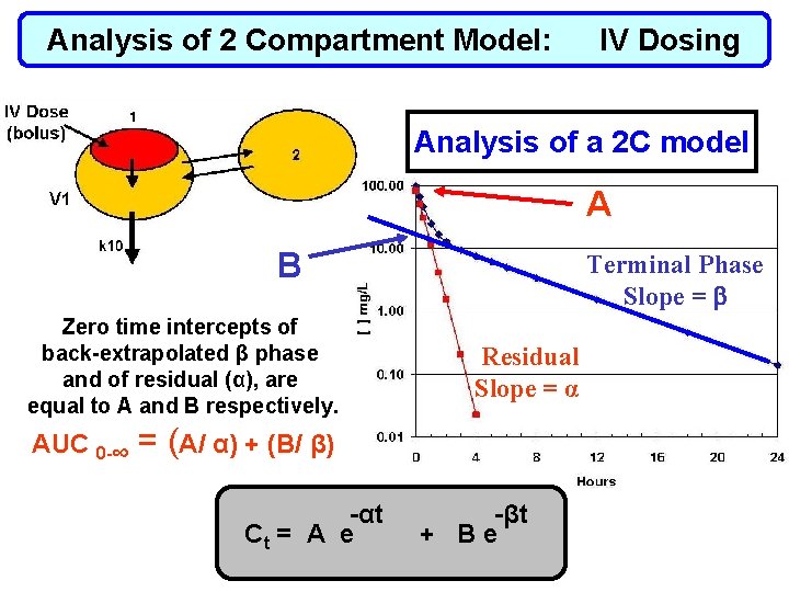 Analysis of 2 Compartment Model: IV Dosing Analysis of a 2 C model A