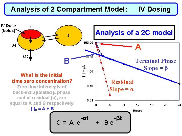 Analysis of 2 Compartment Model: IV Dosing Analysis of a 2 C model A