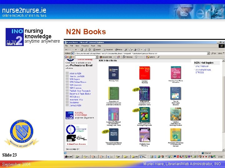 nursing knowledge N 2 N Books anytime anywhere Slide 23 September 2004 Muriel Haire,