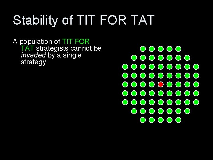Stability of TIT FOR TAT A population of TIT FOR TAT strategists cannot be