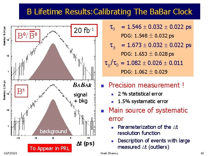 B Lifetime Results: Calibrating The Ba. Bar Clock t 0 20 fb-1 B 0/