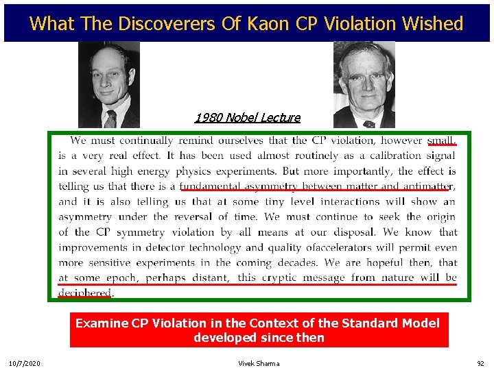 What The Discoverers Of Kaon CP Violation Wished 1980 Nobel Lecture Examine CP Violation