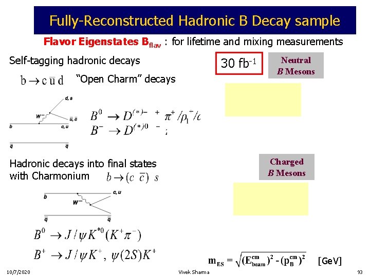 Fully-Reconstructed Hadronic B Decay sample Flavor Eigenstates Bflav : for lifetime and mixing measurements