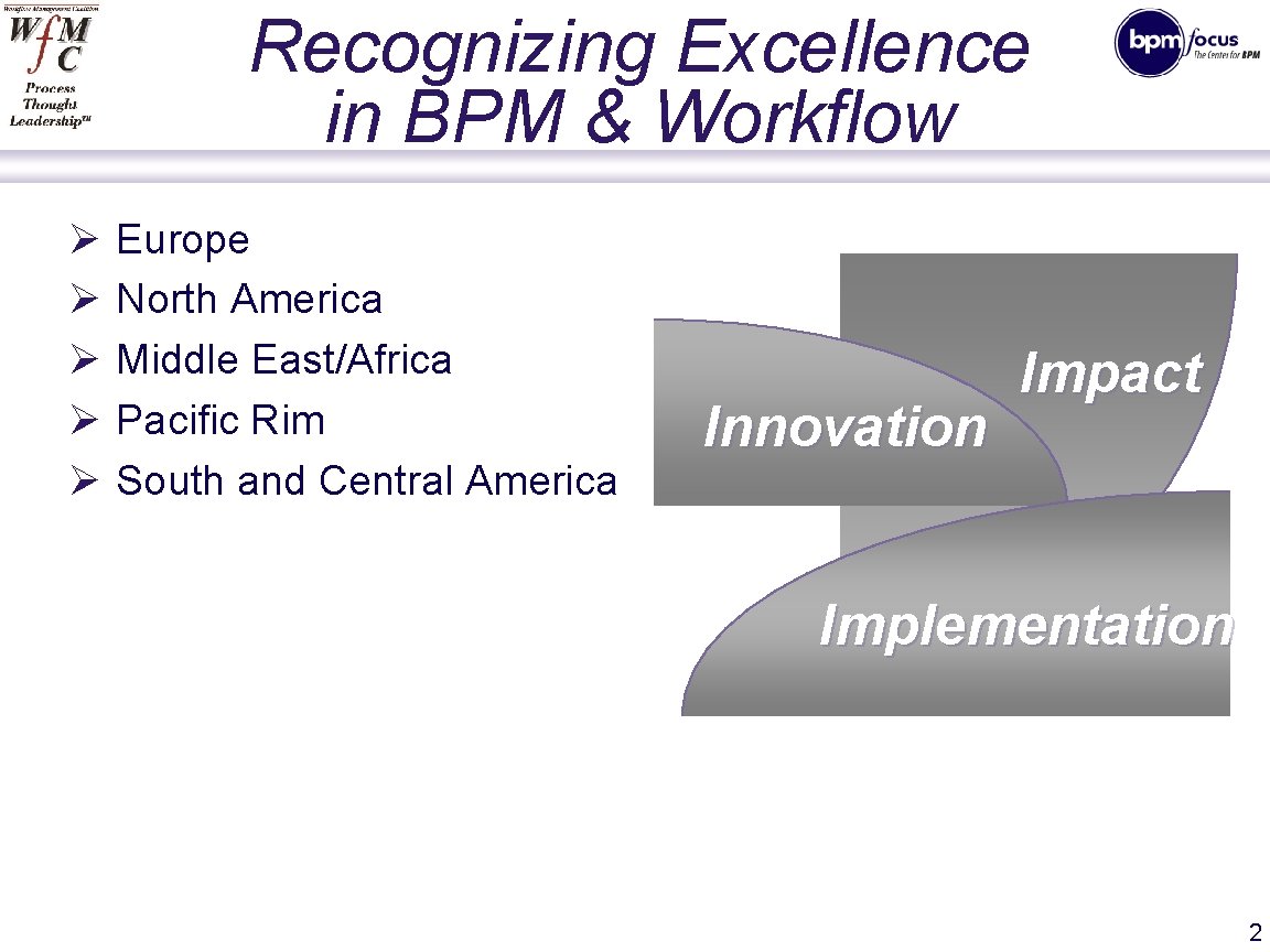 Recognizing Excellence in BPM & Workflow Ø Ø Ø Europe North America Middle East/Africa