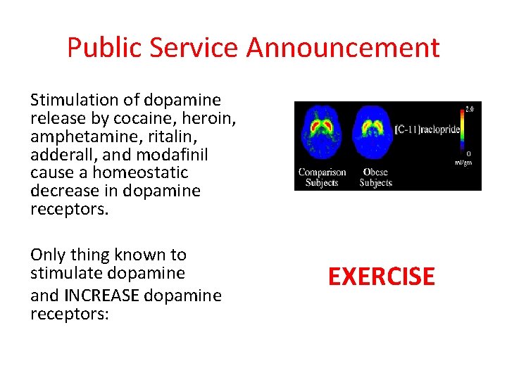 Public Service Announcement Stimulation of dopamine release by cocaine, heroin, amphetamine, ritalin, adderall, and