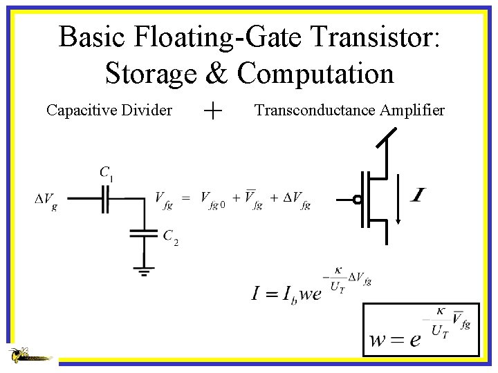 Basic Floating-Gate Transistor: Storage & Computation Capacitive Divider + Transconductance Amplifier 
