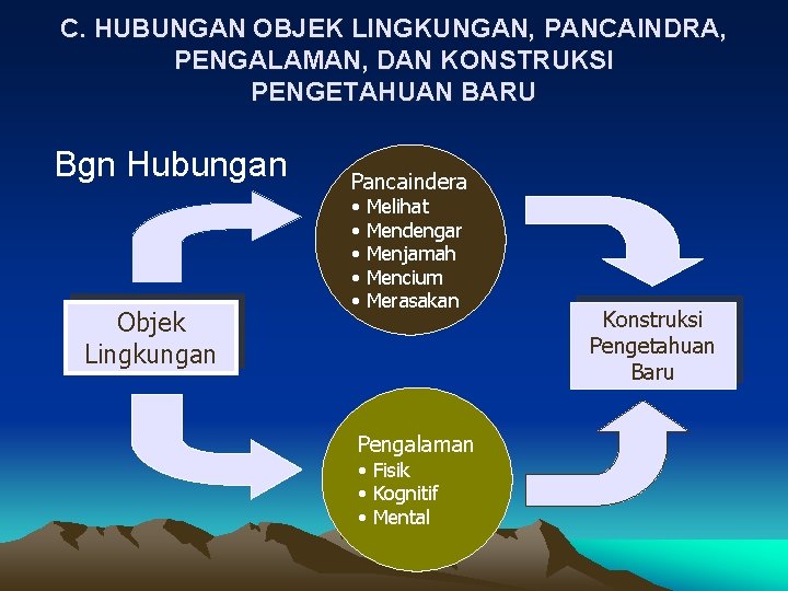 C. HUBUNGAN OBJEK LINGKUNGAN, PANCAINDRA, PENGALAMAN, DAN KONSTRUKSI PENGETAHUAN BARU Bgn Hubungan Objek Lingkungan