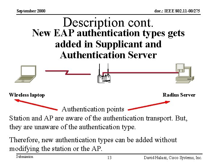 September 2000 doc. : IEEE 802. 11 -00/275 Description cont. New EAP authentication types