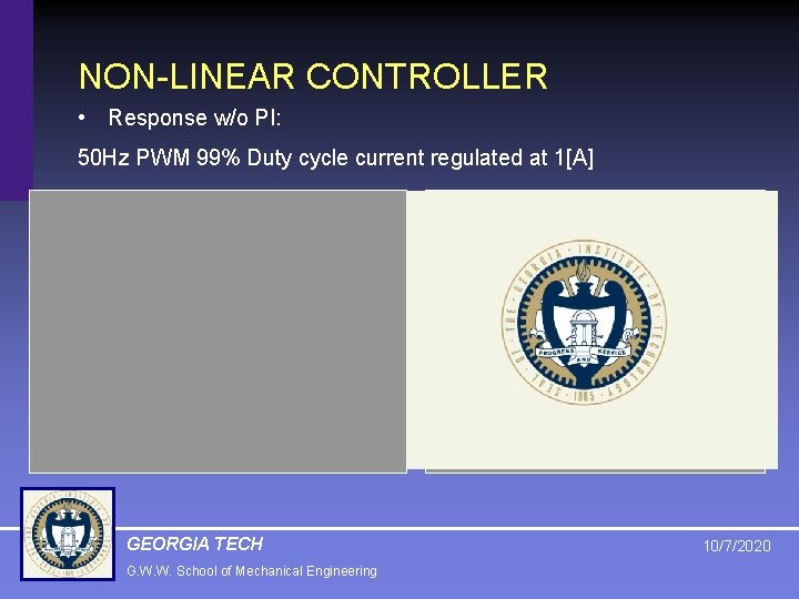 NON-LINEAR CONTROLLER • Response w/o PI: 50 Hz PWM 99% Duty cycle current regulated