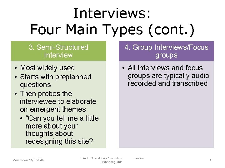 Interviews: Four Main Types (cont. ) 3. Semi-Structured Interview 4. Group Interviews/Focus groups •