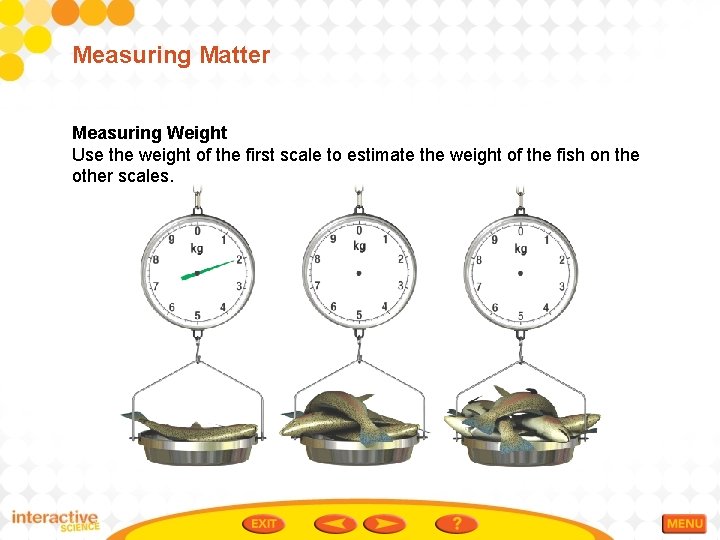 Measuring Matter Measuring Weight Use the weight of the first scale to estimate the