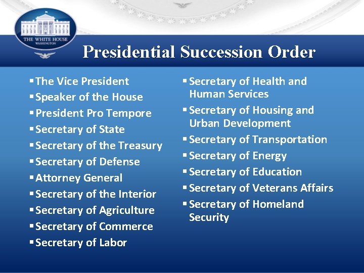 Presidential Succession Order § The Vice President § Speaker of the House § President