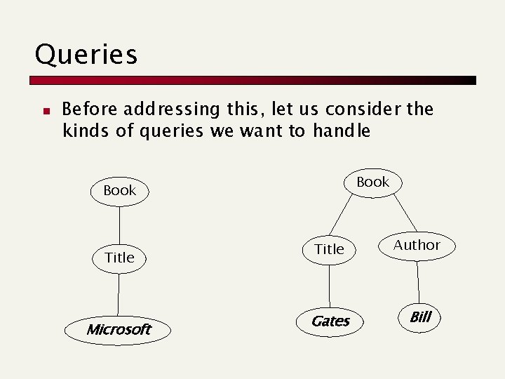 Queries n Before addressing this, let us consider the kinds of queries we want