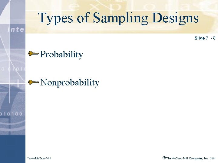 Click to of edit. Sampling Master title style Types Designs Slide 7 - 3