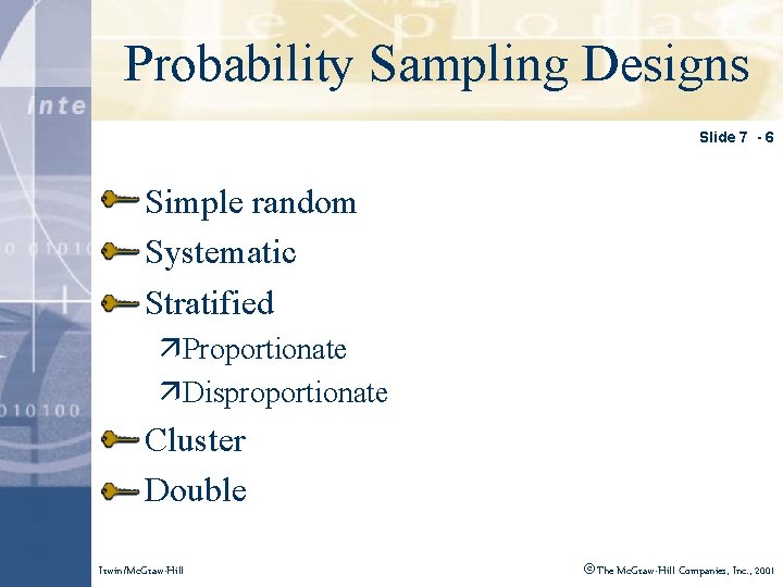 Click to edit Master title. Designs style Probability Sampling Slide 7 - 6 Simple