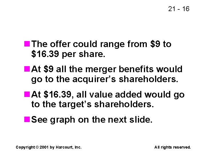 21 - 16 n The offer could range from $9 to $16. 39 per