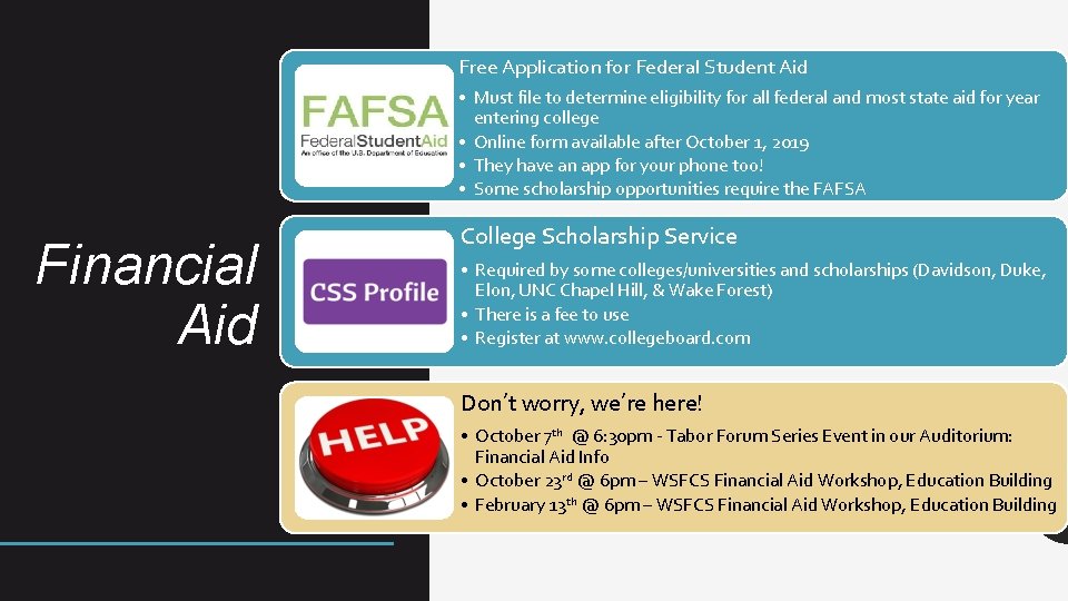 Free Application for Federal Student Aid • Must file to determine eligibility for all