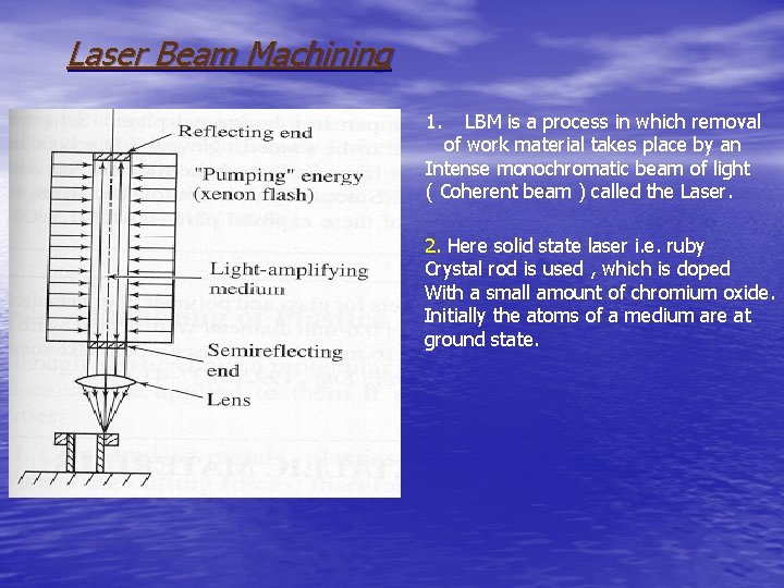Laser Beam Machining 1. LBM is a process in which removal of work material