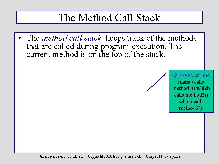 The Method Call Stack • The method call stack keeps track of the methods