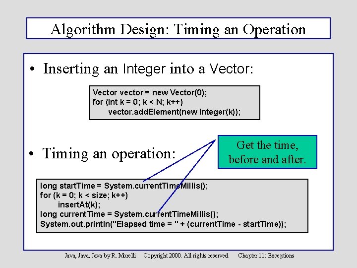 Algorithm Design: Timing an Operation • Inserting an Integer into a Vector: Vector vector