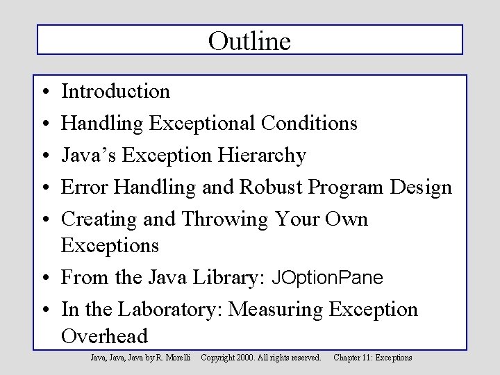 Outline • • • Introduction Handling Exceptional Conditions Java’s Exception Hierarchy Error Handling and