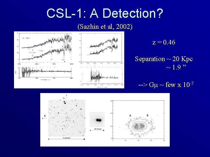 CSL-1: A Detection? (Sazhin et al, 2002) z = 0. 46 Separation ~ 20