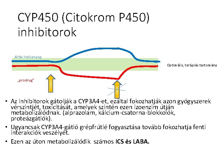 CYP 450 (Citokrom P 450) inhibitorok Aktív hatóanyag Optimális, terápiás tartomány inhibitor „prodrug” • CYP 450 (Citokrom P 450) inhibitorok Aktív hatóanyag Optimális, terápiás tartomány inhibitor „prodrug” •