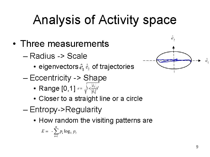 Analysis of Activity space • Three measurements – Radius -> Scale • eigenvectors of