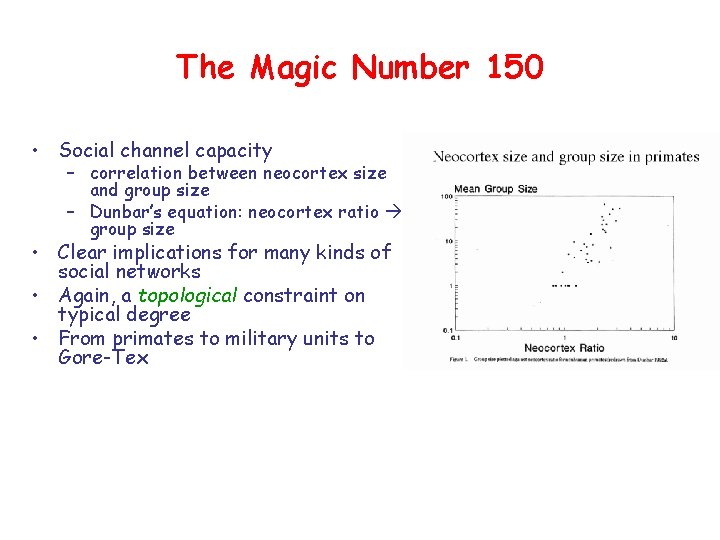 The Magic Number 150 • Social channel capacity – correlation between neocortex size and