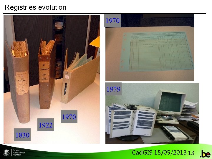 Registries evolution 1970 1979 1970 1922 1830 Cad. GIS 15/05/2013 13 