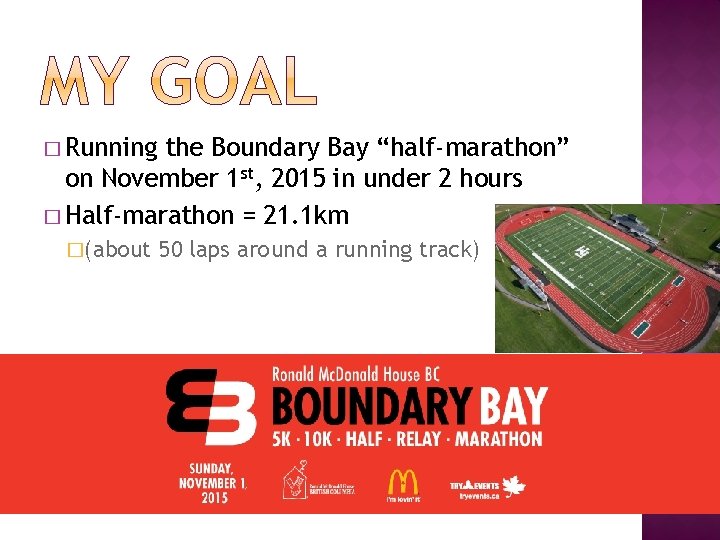 � Running the Boundary Bay “half-marathon” on November 1 st, 2015 in under 2