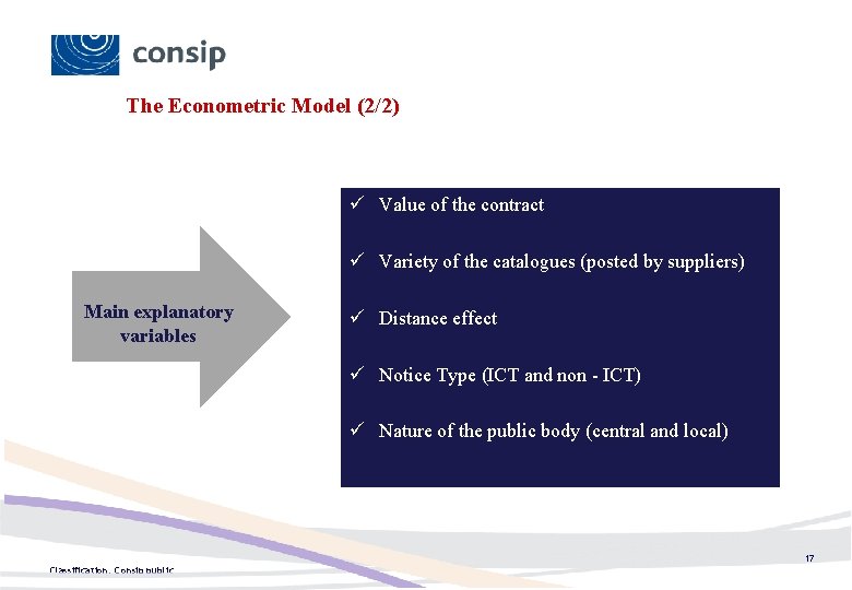 The Econometric Model (2/2) ü Value of the contract ü Variety of the catalogues