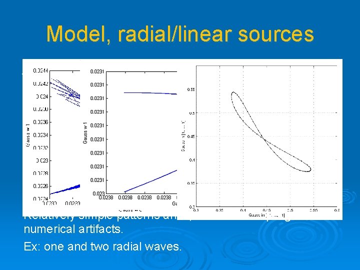 Model, radial/linear sources Sources generate waves on a grid Flat wave Radial wave Relatively