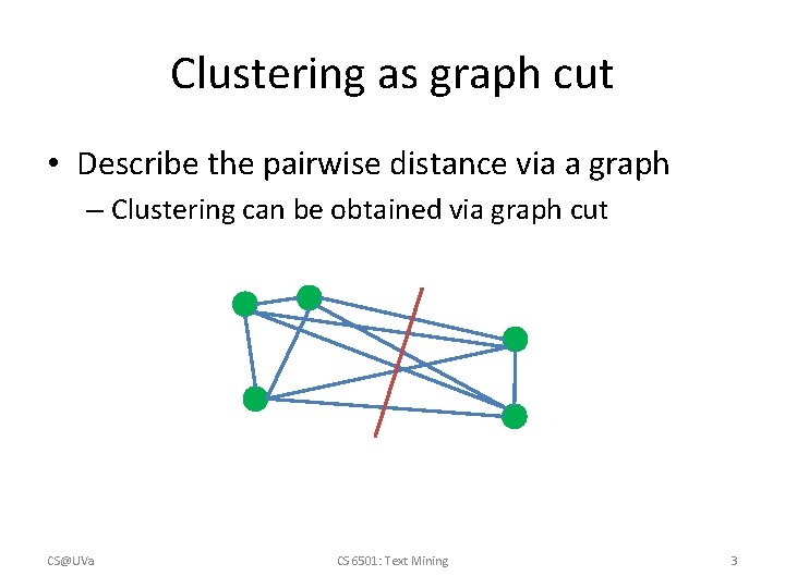 Clustering as graph cut • Describe the pairwise distance via a graph – Clustering