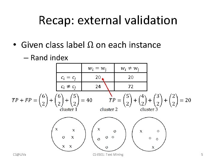 Recap: external validation • CS@UVa 20 20 24 72 CS 6501: Text Mining 5