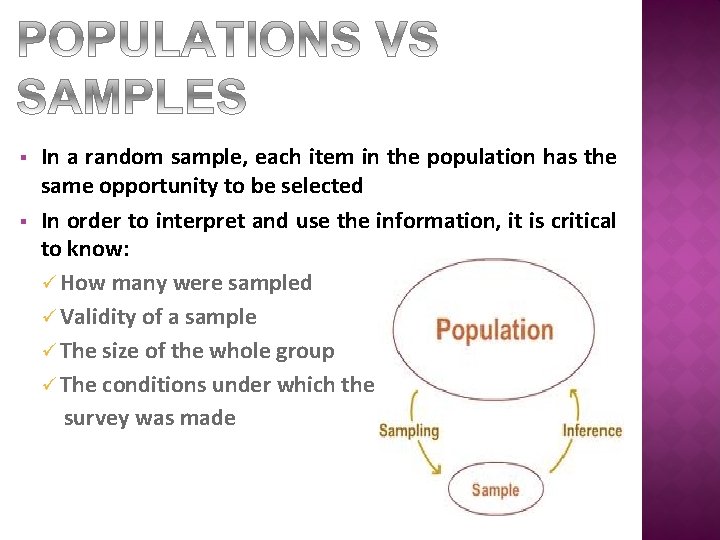 § § In a random sample, each item in the population has the same
