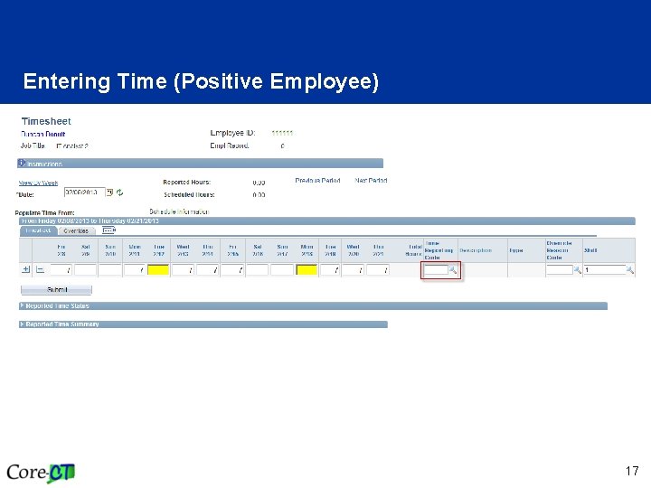 Entering Time (Positive Employee) 17 