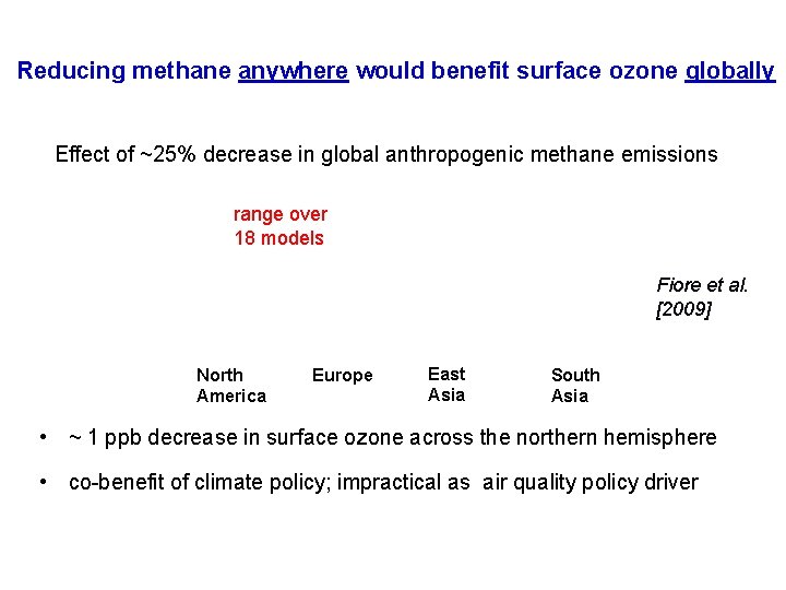 Reducing methane anywhere would benefit surface ozone globally Effect of ~25% decrease in global