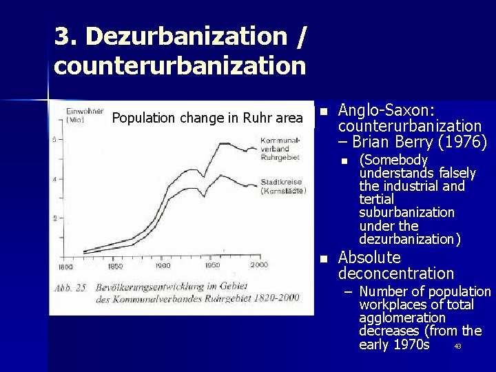 3. Dezurbanization / counterurbanization Population change in Ruhr area n Anglo-Saxon: counterurbanization – Brian