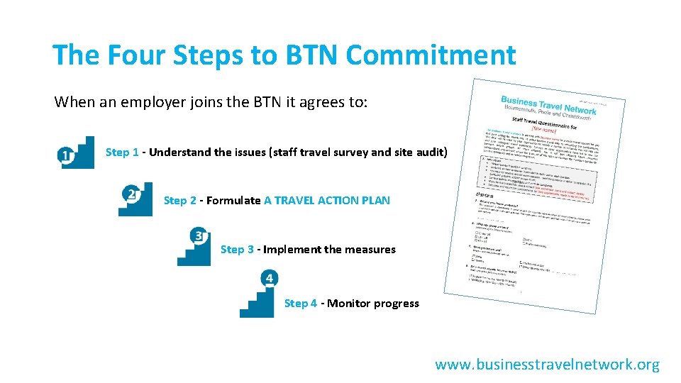 The Four Steps to BTN Commitment When an employer joins the BTN it agrees