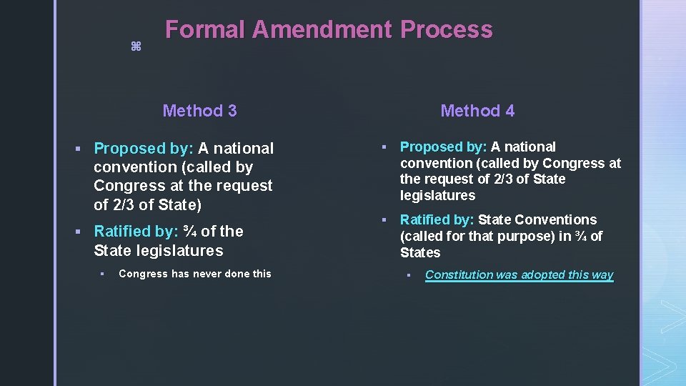 z Formal Amendment Process Method 3 § Proposed by: A national convention (called by