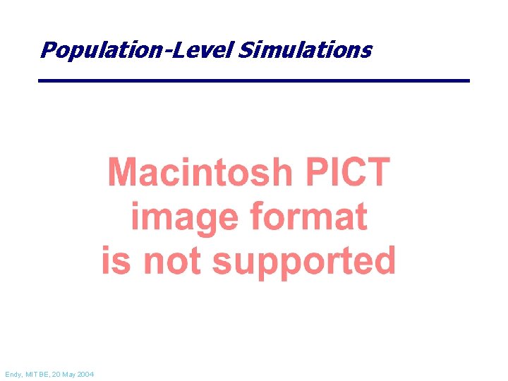 Population-Level Simulations Endy, MIT BE, 20 May 2004 