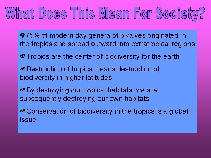 75% of modern day genera of bivalves originated in the tropics and spread outward