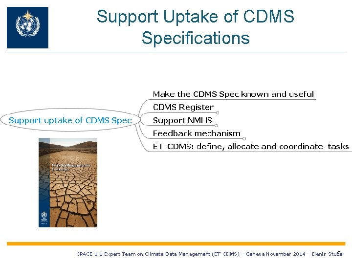 Support Uptake of CDMS Specifications OPACE 1. 1 Expert Team on Climate Data Management