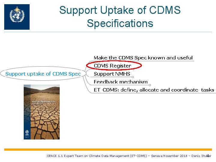 Support Uptake of CDMS Specifications OPACE 1. 1 Expert Team on Climate Data Management